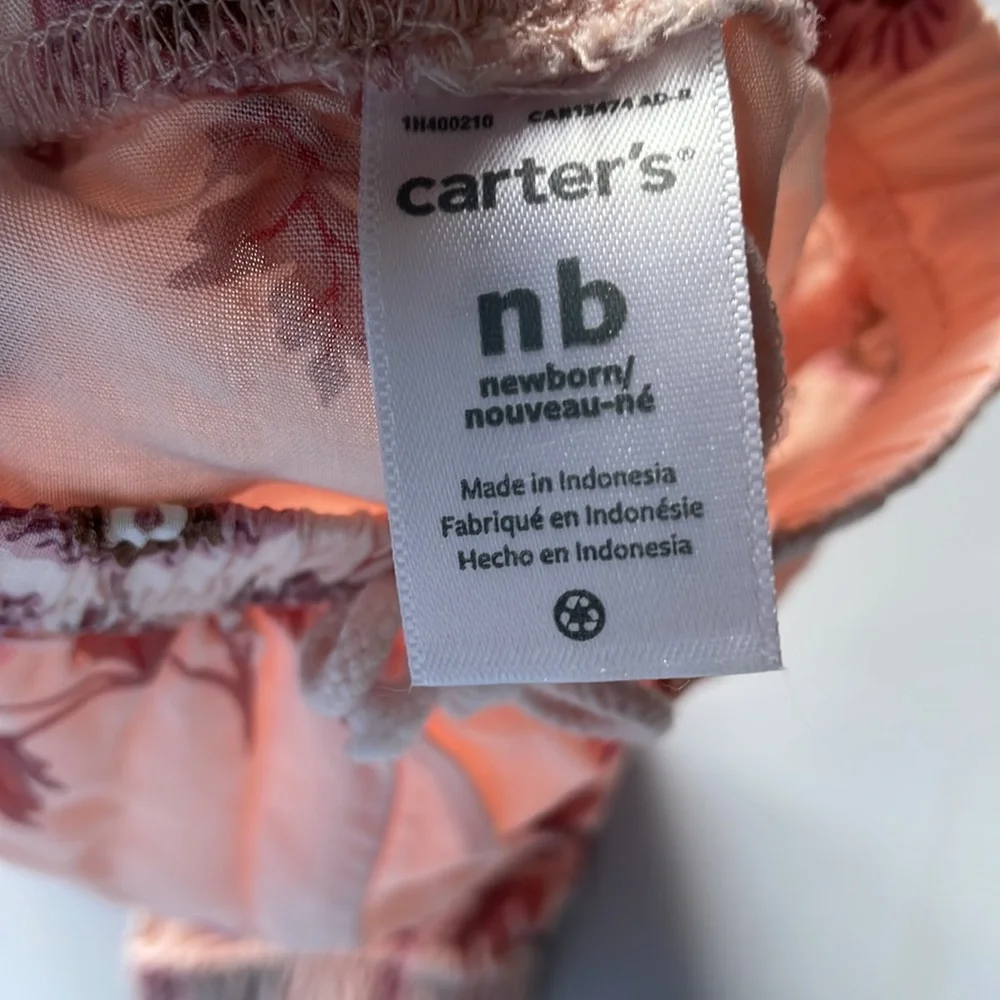 Carter’s newborn flowered pants with white eyelet shirt