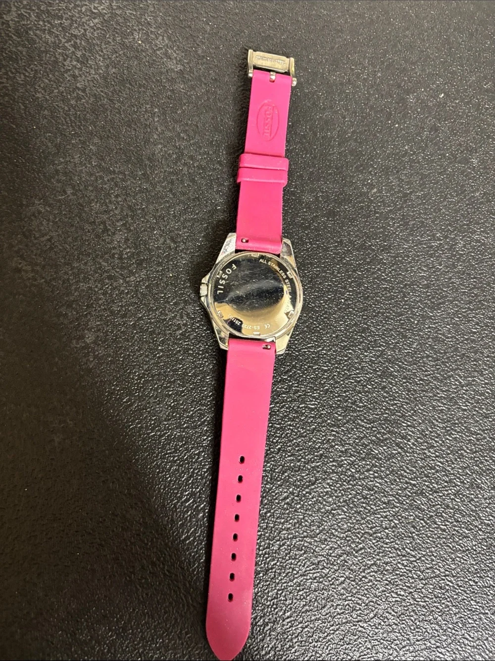 Fossil Women's Hot Pink Silicone Strap Watch Crystal Bezel NEEDS BATTERY