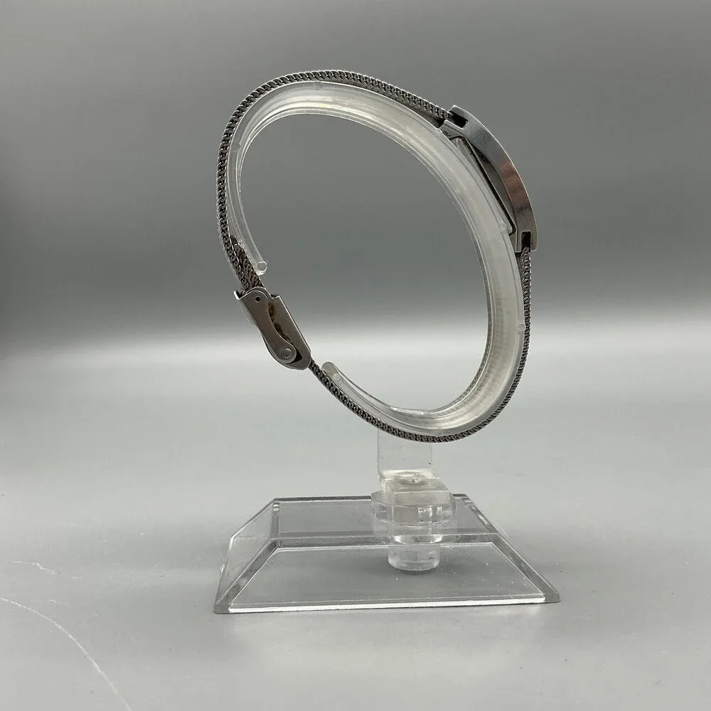 Skagen Womens Watch 16mm Silver Dial Gold Bezel Stainless Mesh New Battery