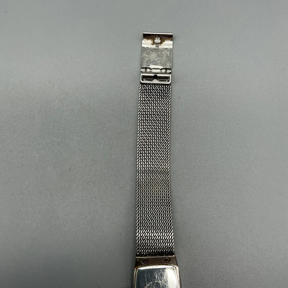 Skagen Womens Watch 16mm Silver Dial Gold Bezel Stainless Mesh New Battery