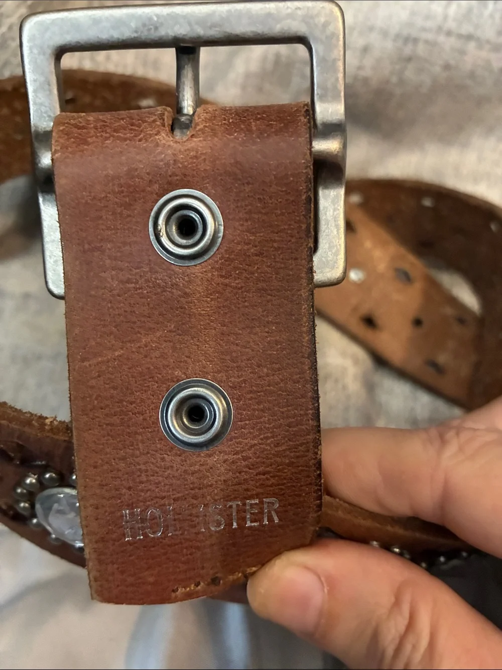 Hollister Brown Leather Studded Belt with Concho Accents
