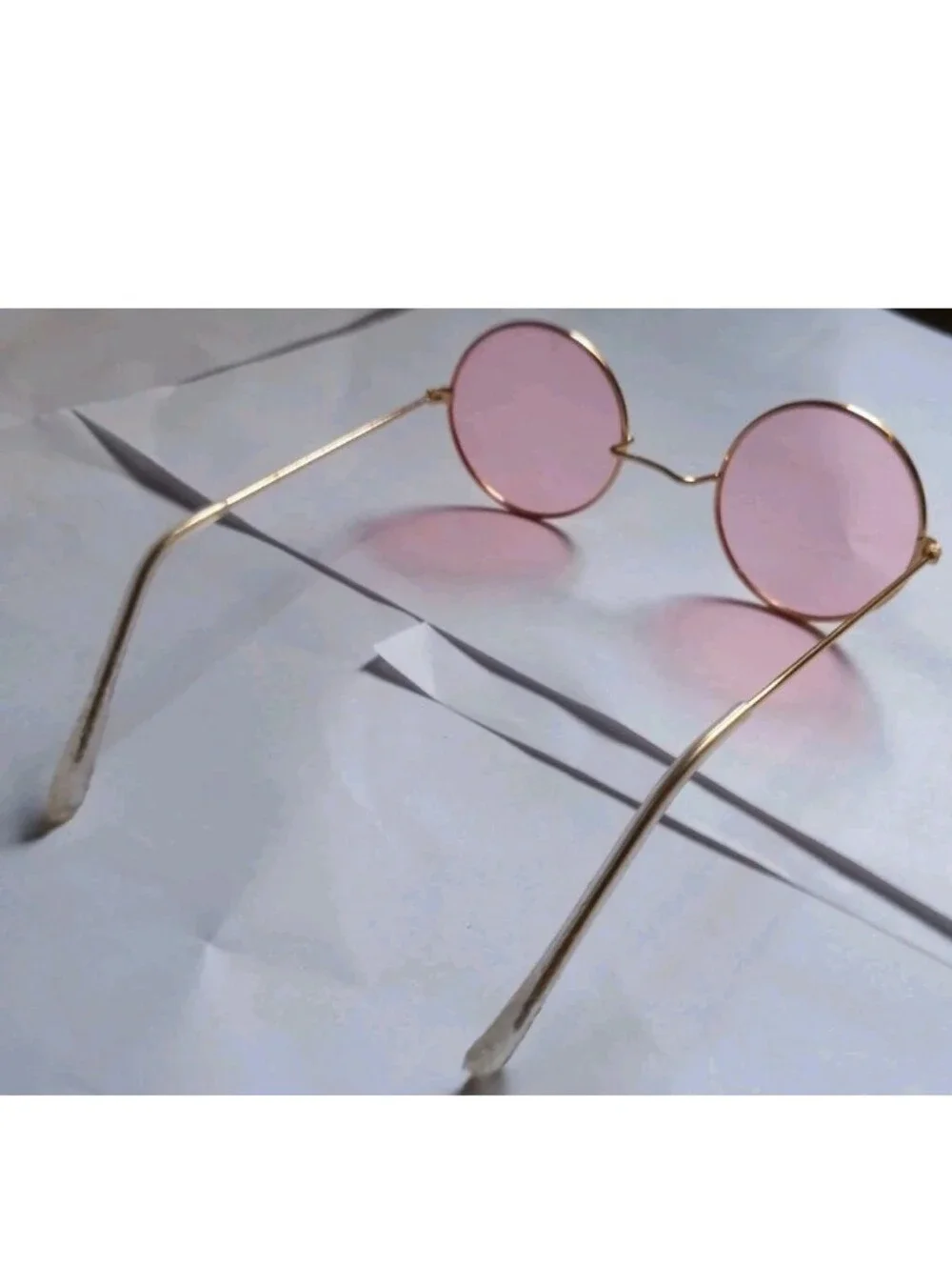 Women's Round Sunglasses Gold Metal Frame Pink Tinted Plastic Lenses Solid