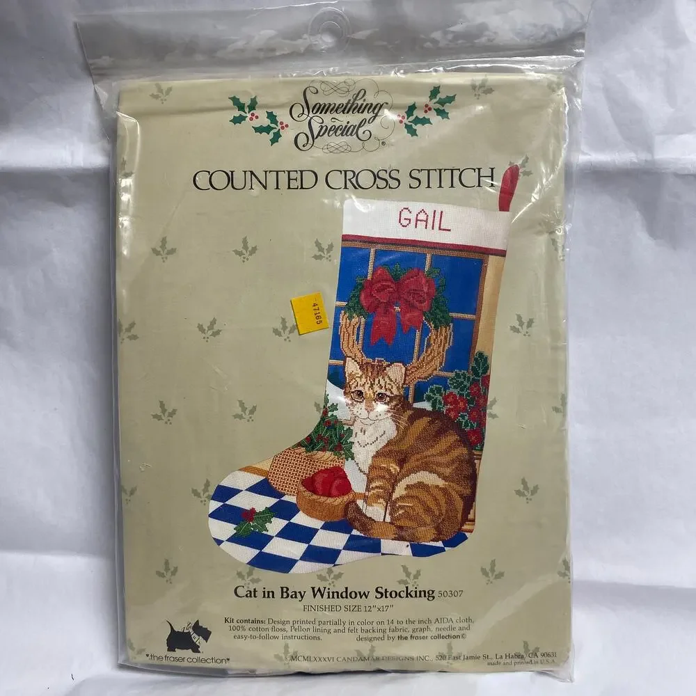 Vintage Something Special Cat In Bay Window Stocking Counted Cross Stitch Kit