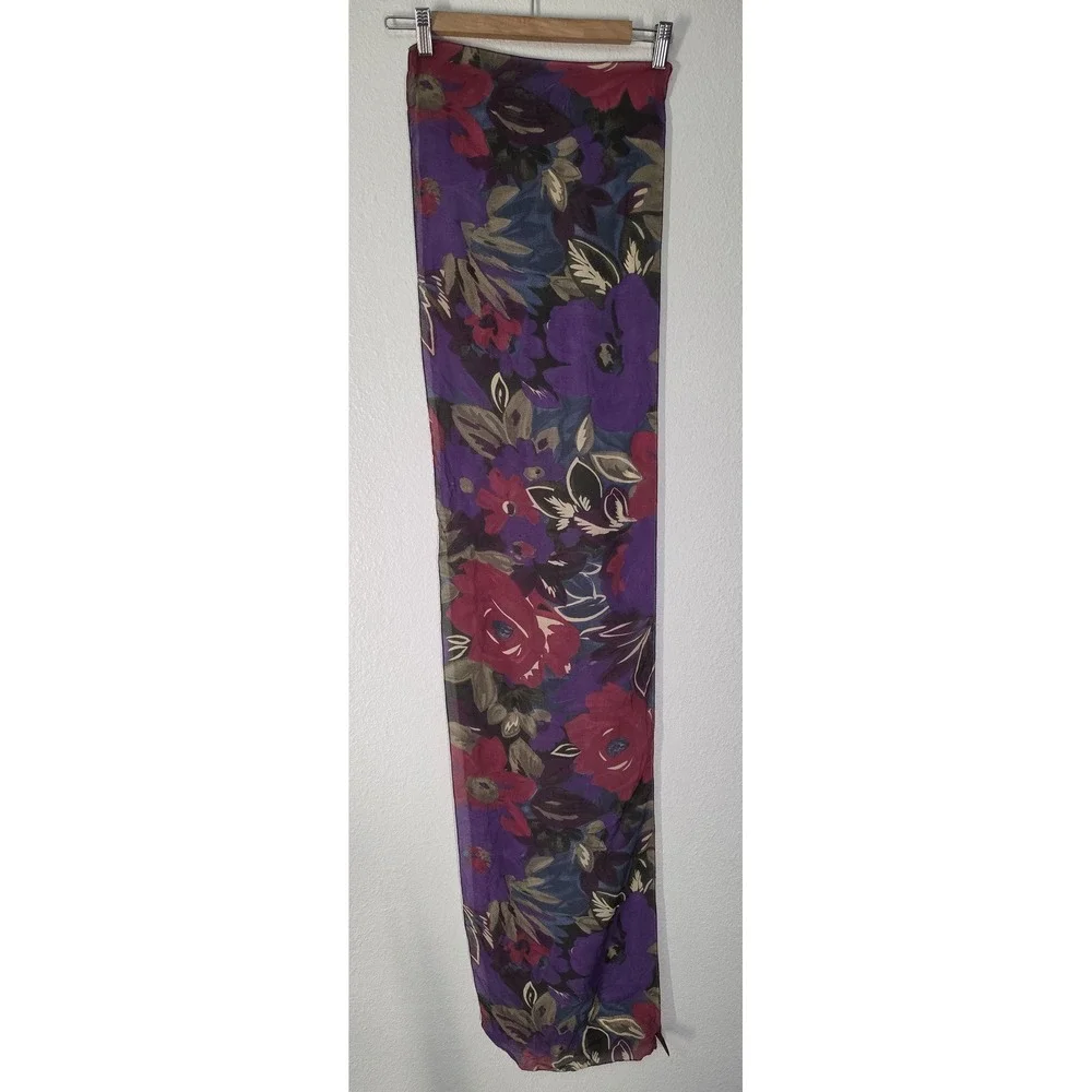 Axcess Women Silk Scarf Floral Purple Red Blue Brown 56in Wrap Shawl Stole