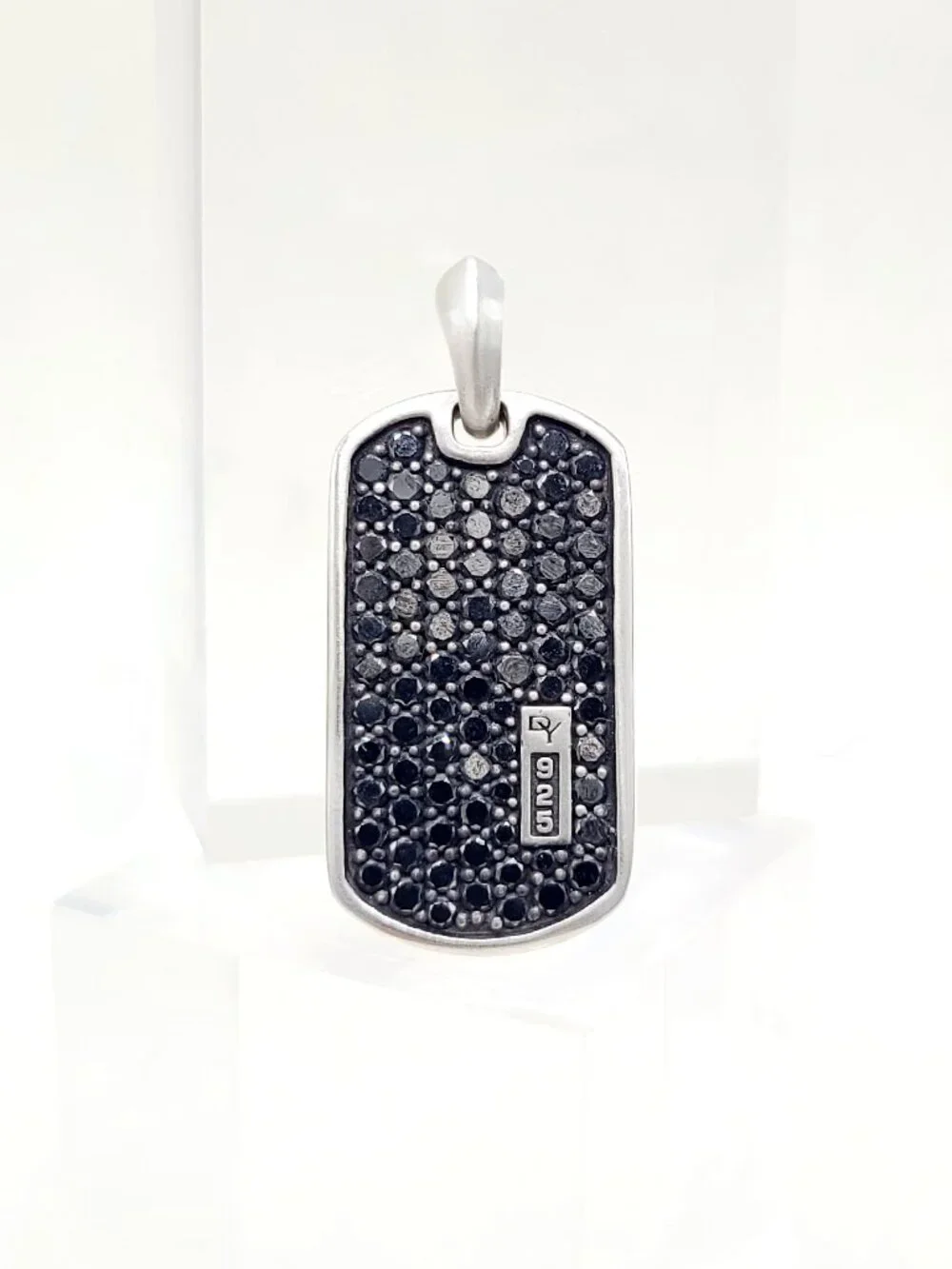 David Yurman Chevron Dog Tag Pendant w/ Pavé Black Diamonds - 27mm - RARE