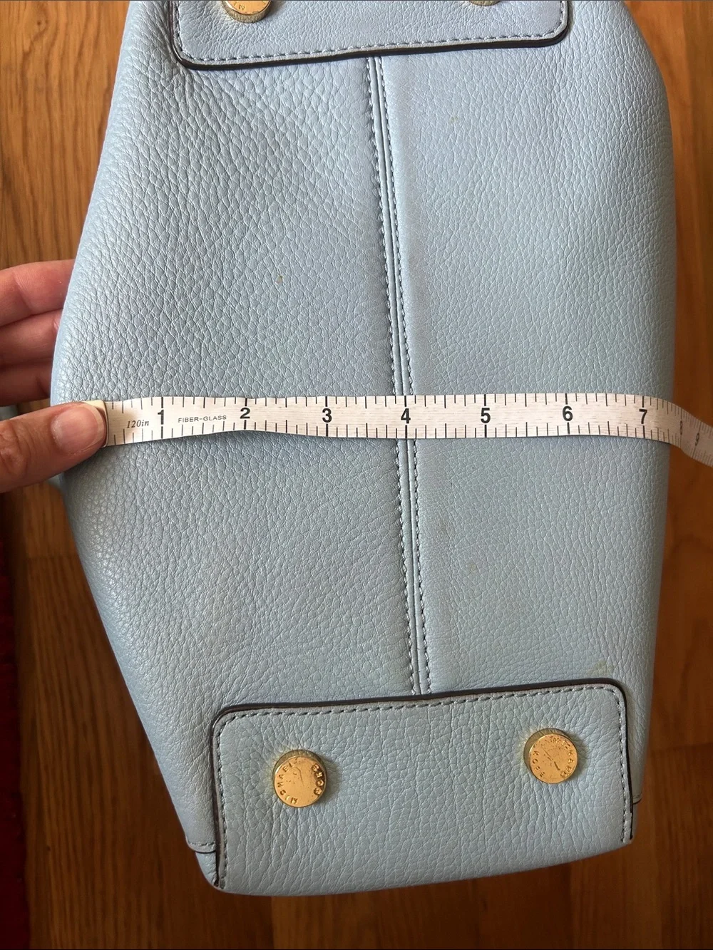 Michael Kors Pale Blue Pebbled Leather Satchel with Gold Hardware