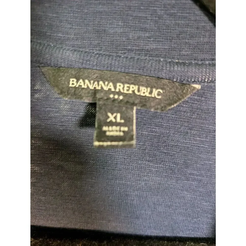Banana Republic Men Polo Shirt Blue Vintage Large Short Sleeve Rayon Summer Men'