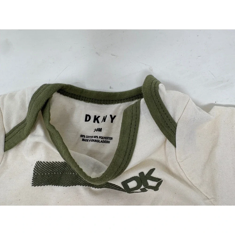 DKNY Baby Boys Logo Bodysuit Cream Olive Green 3-6M NWT