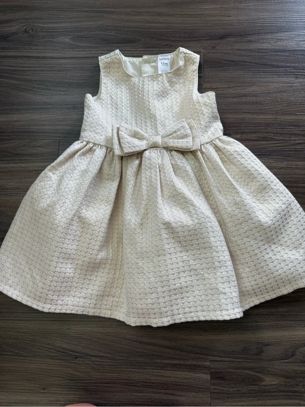 Carter's Gold Textured Bow Fit & Flare Holiday Dress Size 12 months