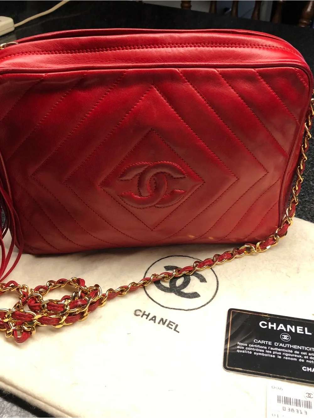 CHANEL red quilted