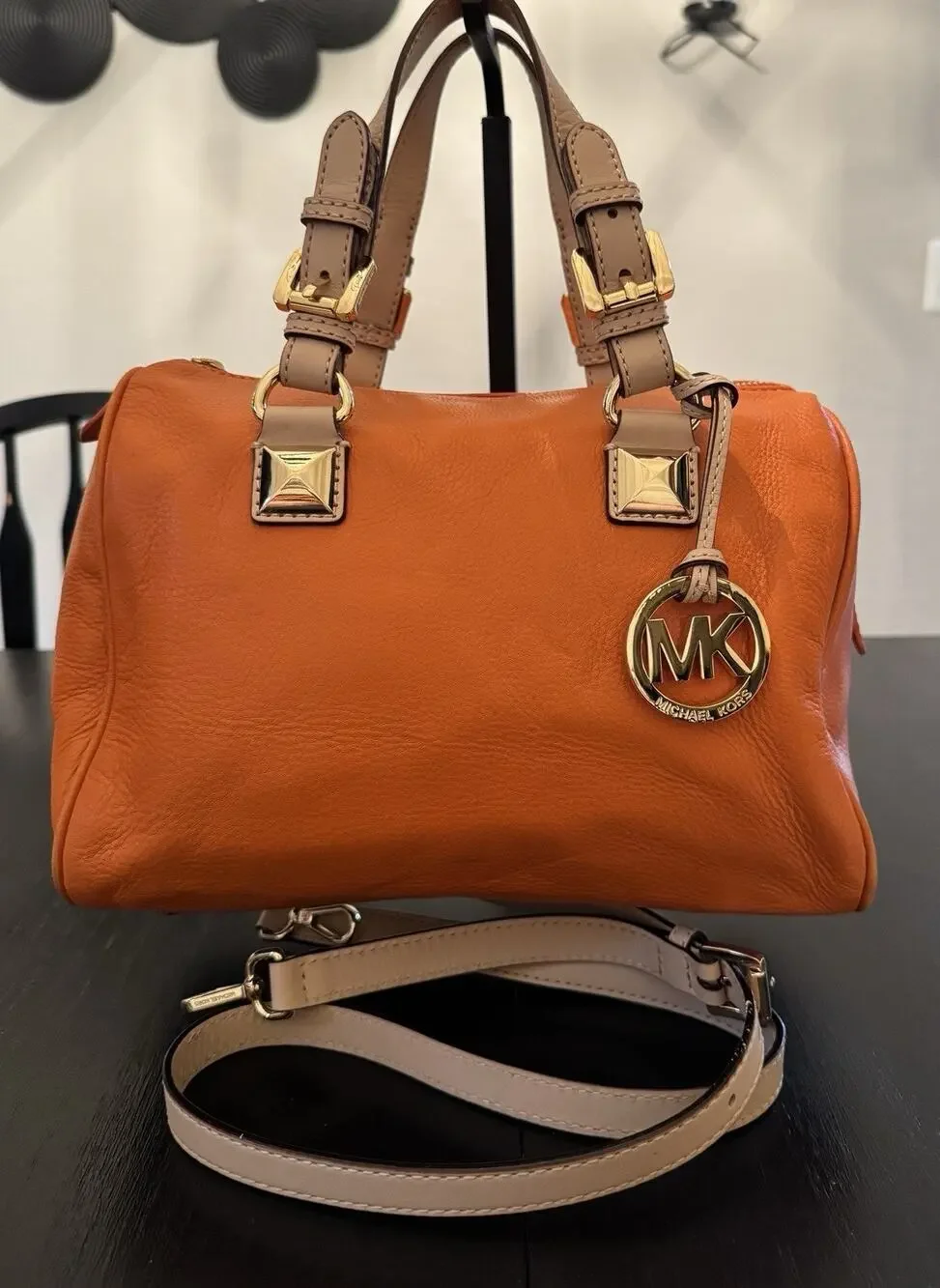 Michael Kors Grayson Medium Satchel In Orange Pebbled Leather