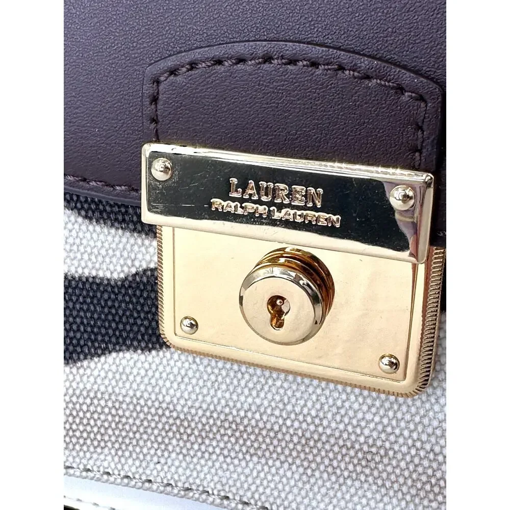 Lauren Ralph Lauren Canvas Mini Beckett Satchel Zebra Chestnut LRL Lock