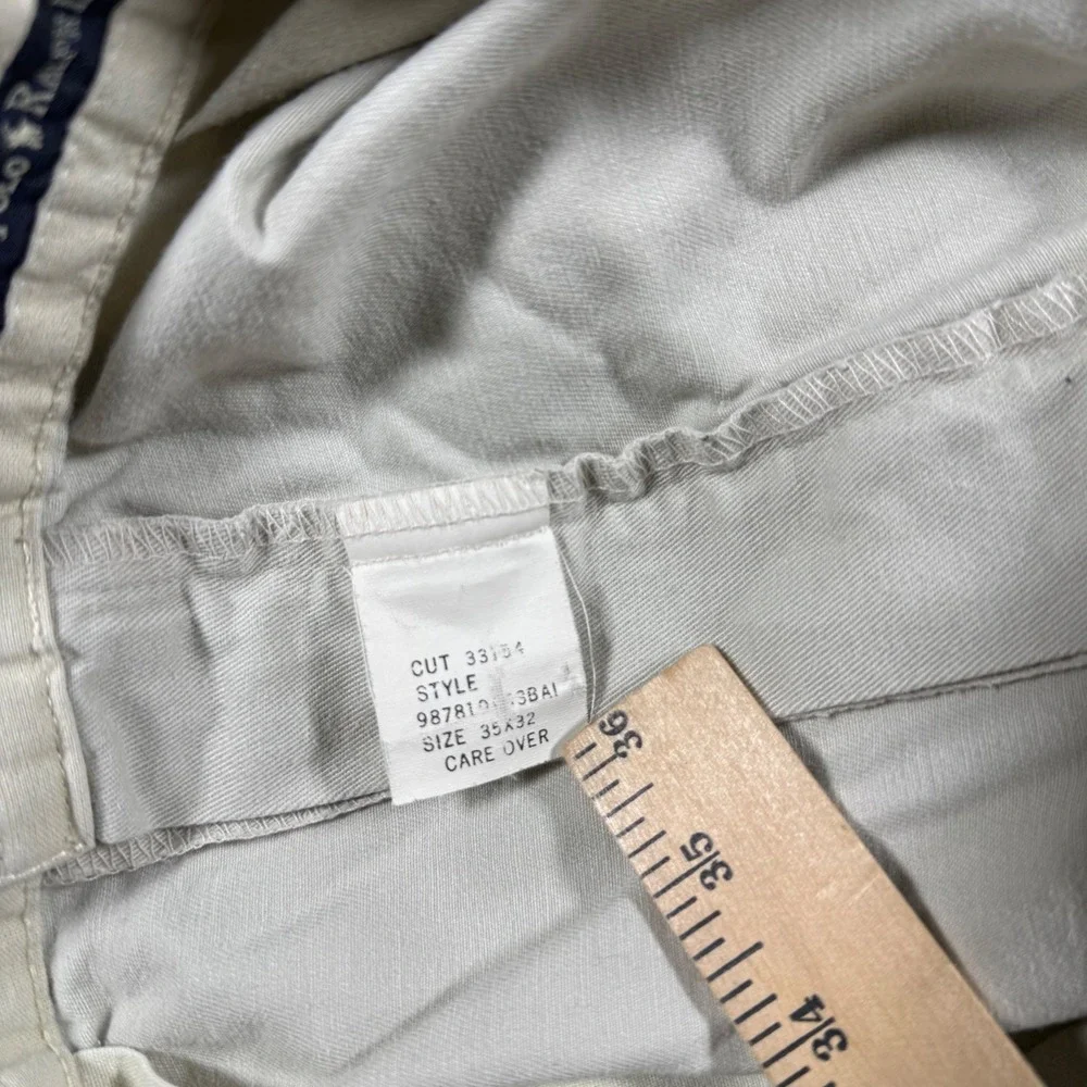 VTG Polo Ralph Lauren Chino Pants Mens 35x32 Beige Double Pleated Made in USA