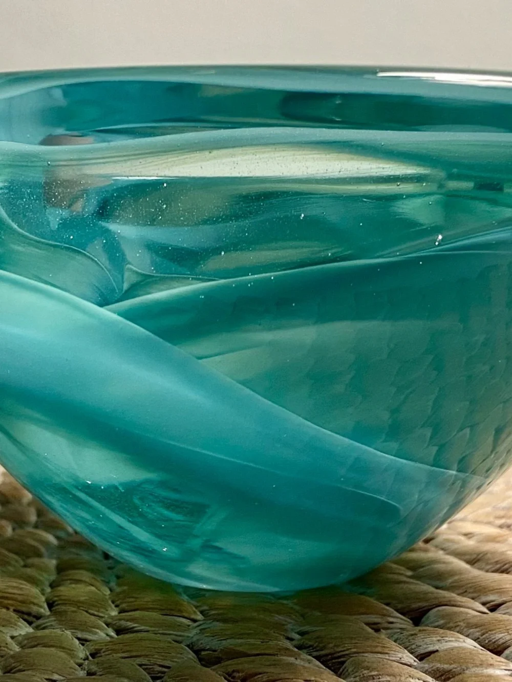 Vintage Kosta Boda Glass Atoll Anna Ehrner Aqua Green Swirl Votive Candle Holder