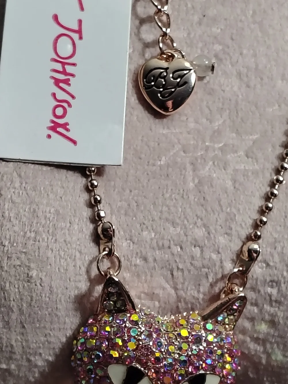 Betsey Johnson Pink Multicolor Glitter Cat Pendant Necklace