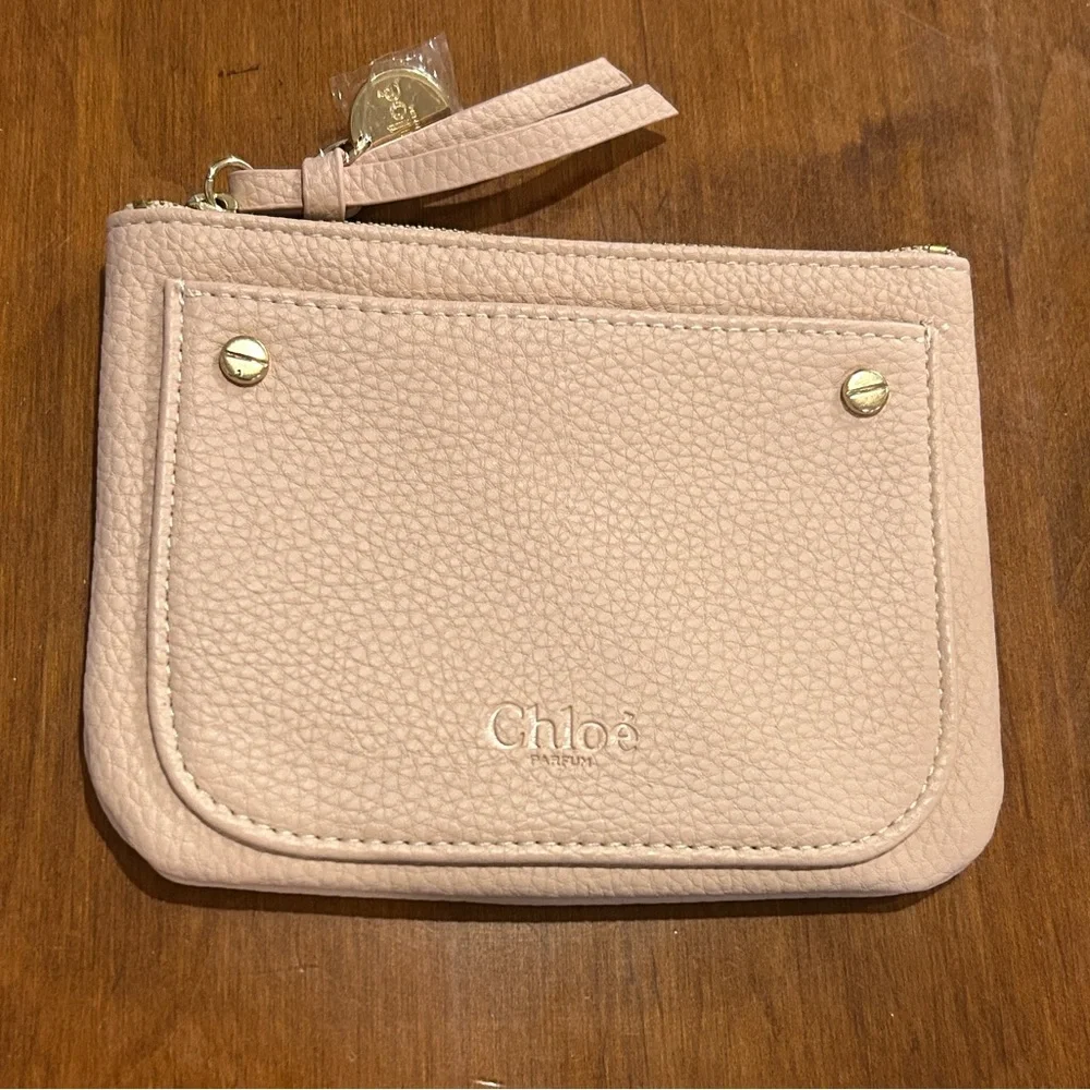 Chloe Parfum Pebbled Leather Wristlet in Blush Pink