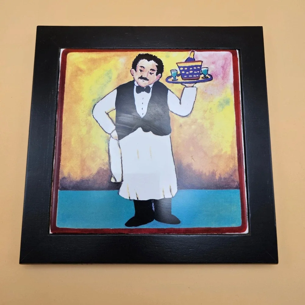 Charming‎ Waiter Serving Tray Tile Art Framed Wall Decor