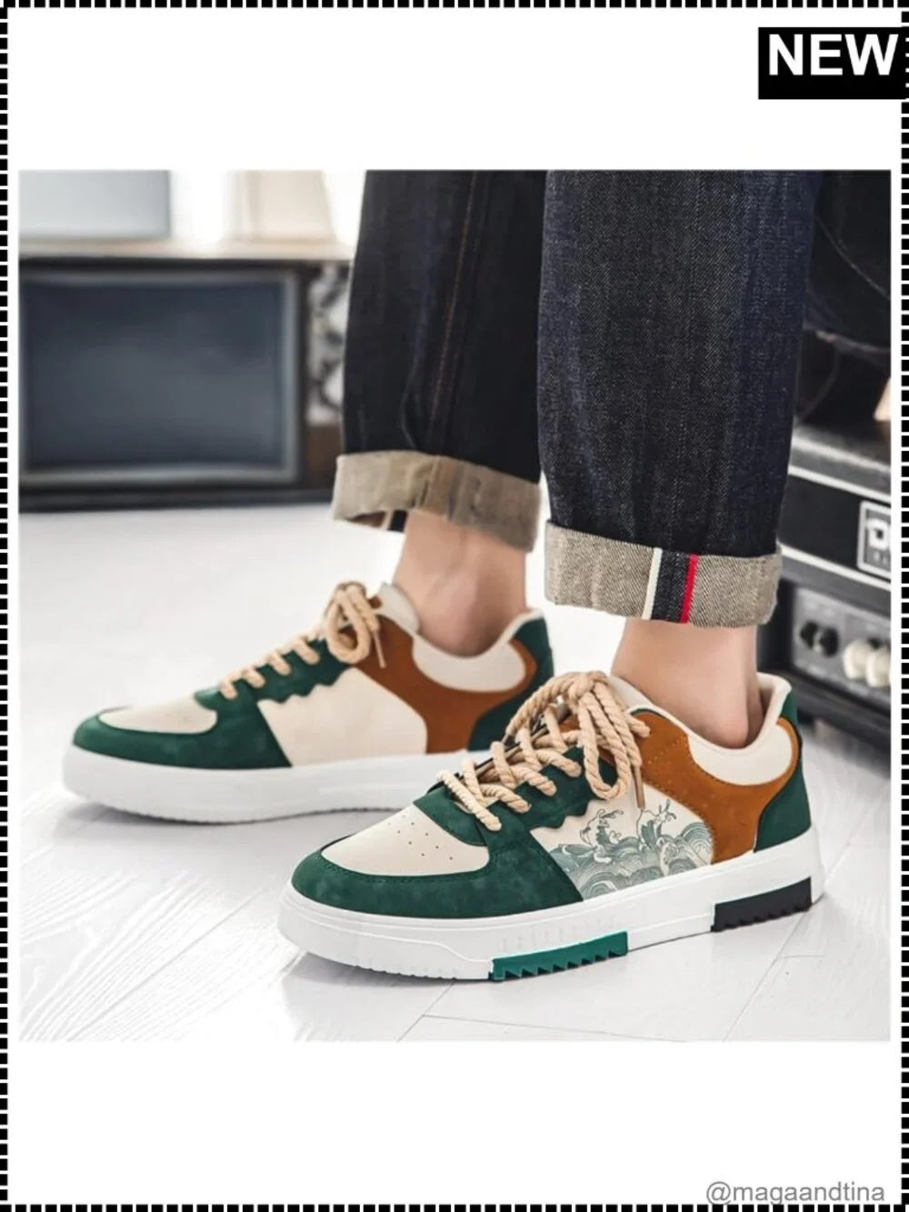 Men's Retro Patchwork Faux Leather Skateboard Sneaker