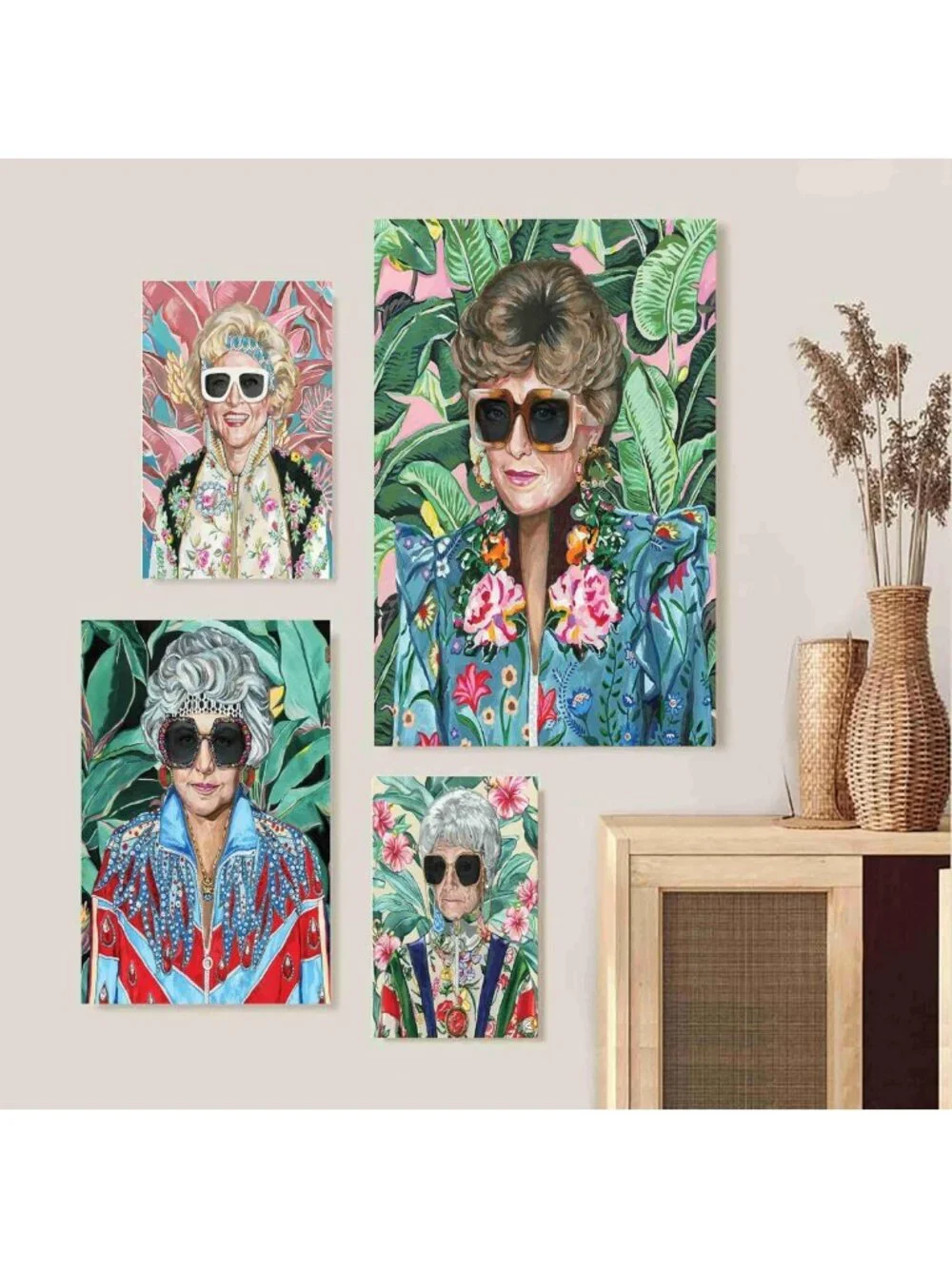 80s Vintage Golden Wall Art Set of 4 - Canvas Prints for Girls' Room Decor