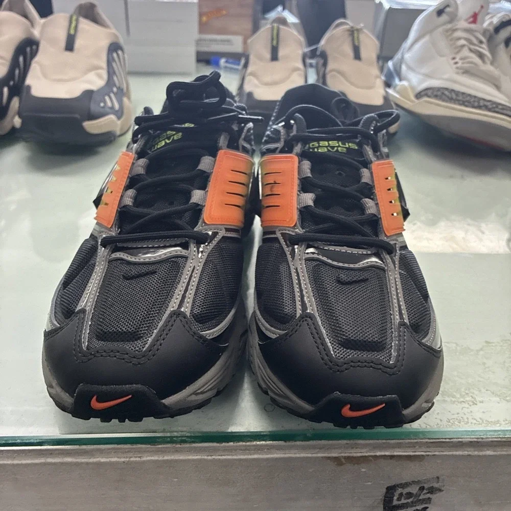 Nike Air Pegasus Wave Mens Size 9 Black Flat Pewter Safety Orange IB0612 005 New