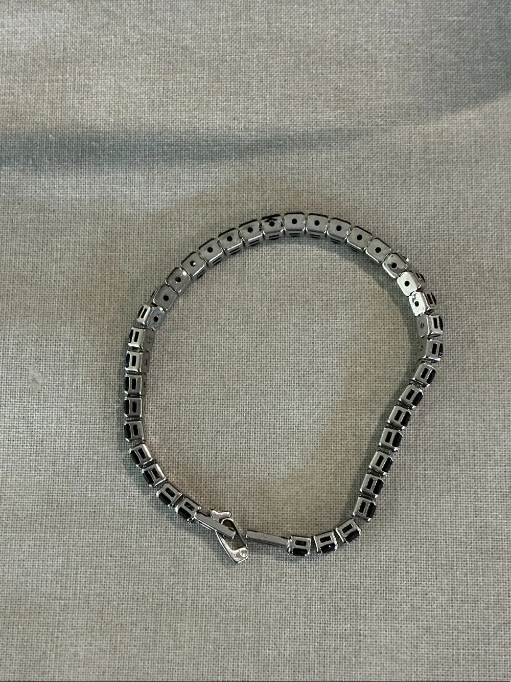 Black Crystal Style Stone Tennis Bracelet - Polished Silver Tone