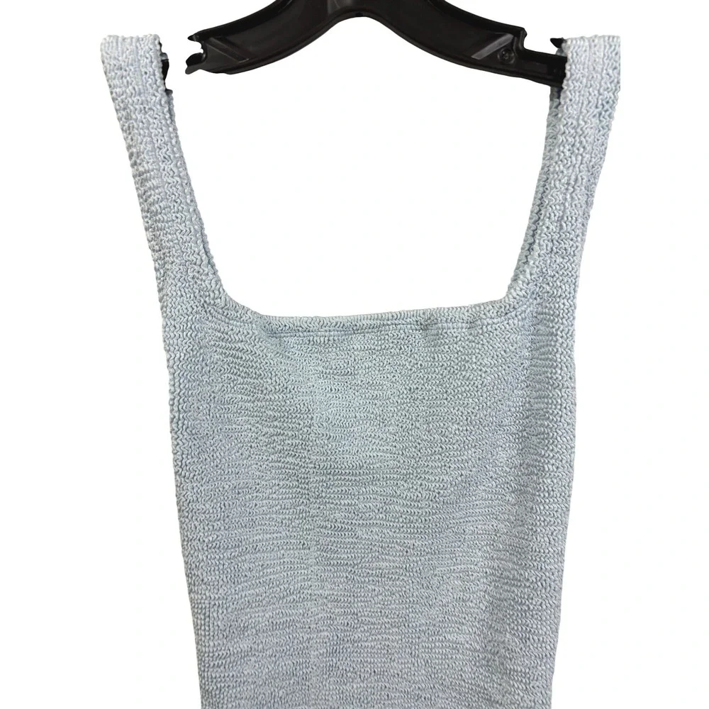 Hunza G Square Neck Swim Metallic Ice Blue Crinkle One Piece One Size