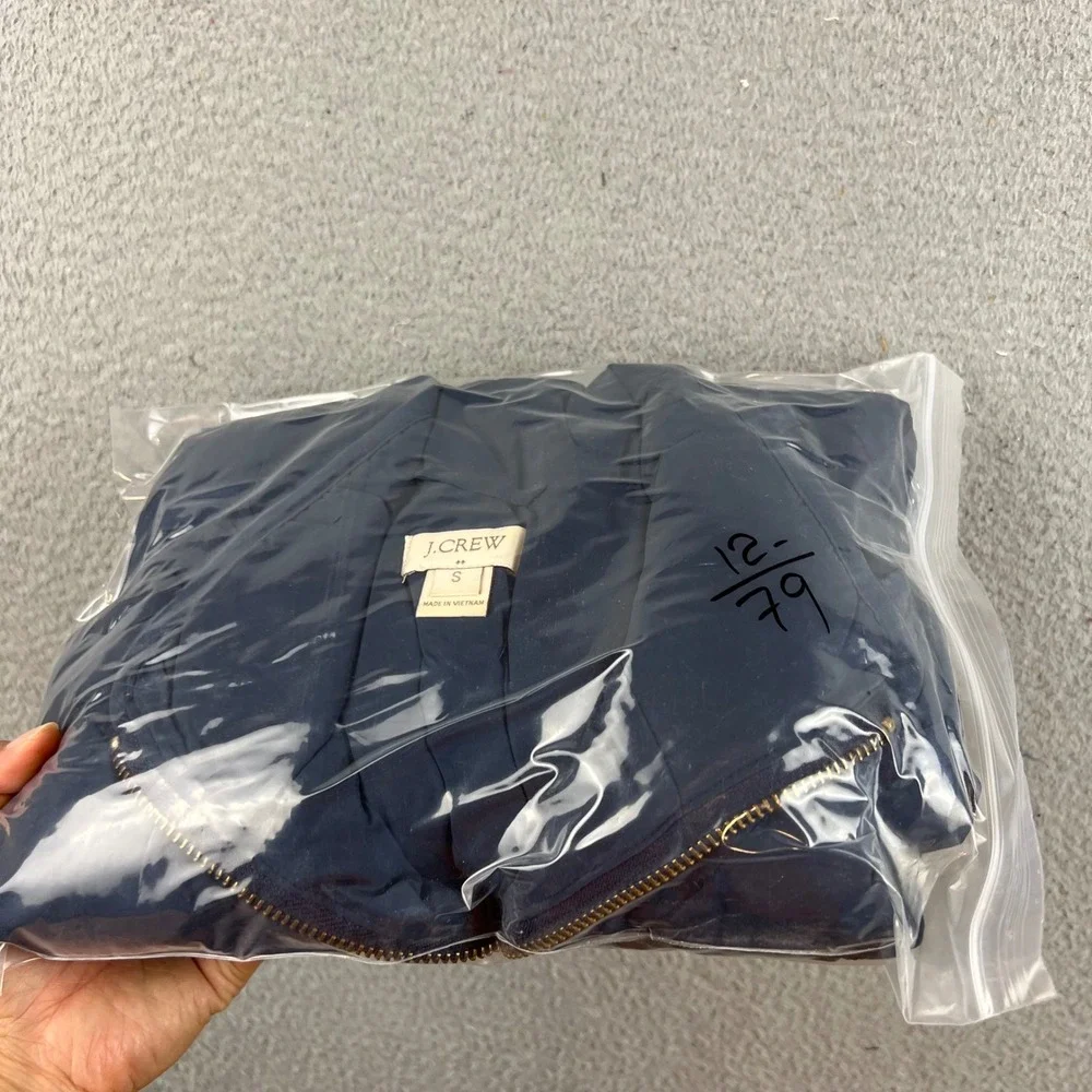 J.Crew Excursion Quilted Down Vest Navy Blue Womens Small Full Zip Gold Hardware