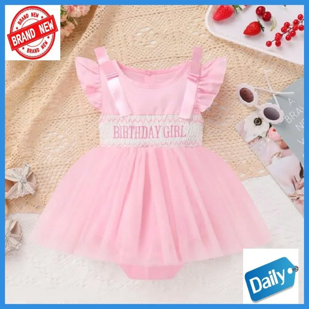 Baby Girl Birthday Tutu Romper Dress with Headband Set