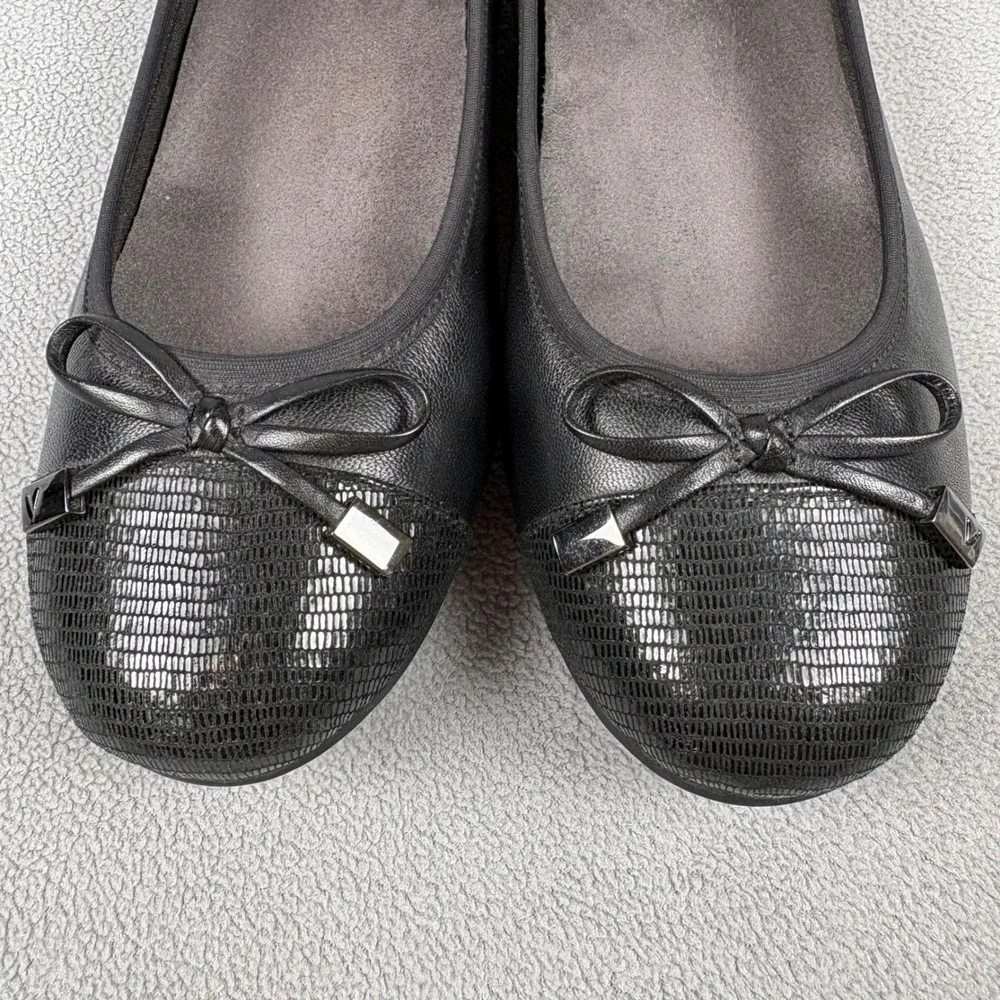 Vionic Minna Ballet Flat Women's 6.5 Black Leather Bow Orthopedic Balletcore