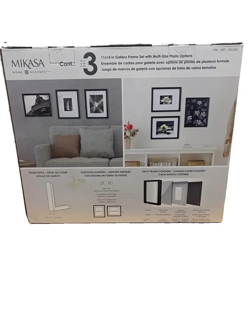 Mikasa 3-Pc Black 11x14 Gallery Picture Frame Set MDF Wall/Stand Multi-Size