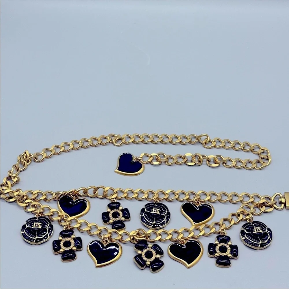 VINTAGE ST. JOHN 🖤Gold and Black Enamel Statement Belt/Necklace with Charms