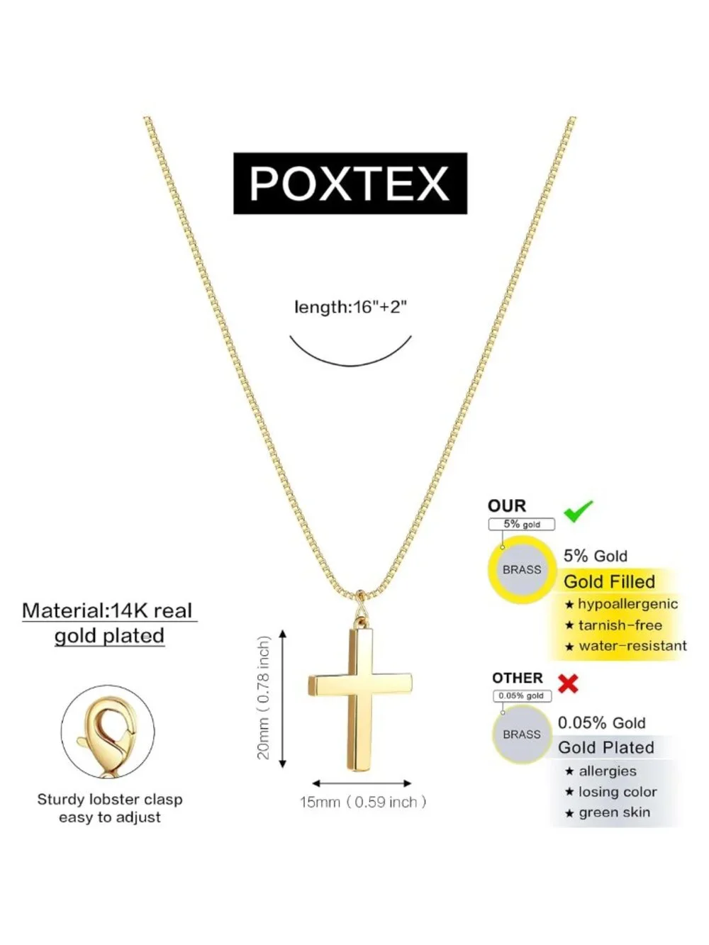 14K Gold Plated Cross Pendant Necklace Dainty Christian Faith Jewelry Gift