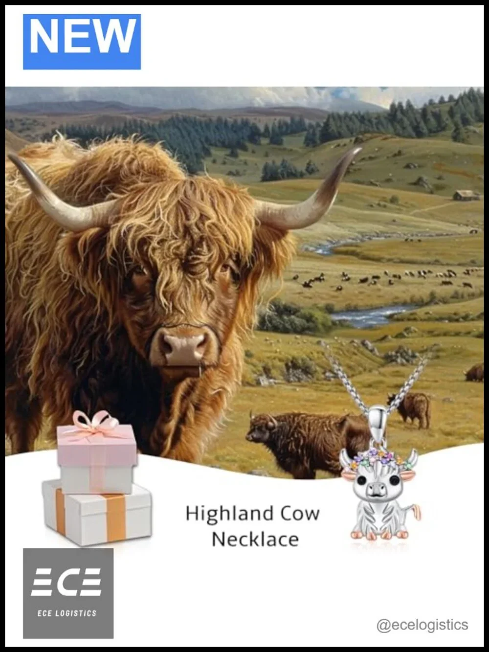 Highland Cow Necklace 925 Sterling Silver Pendant for Women Mom Wife