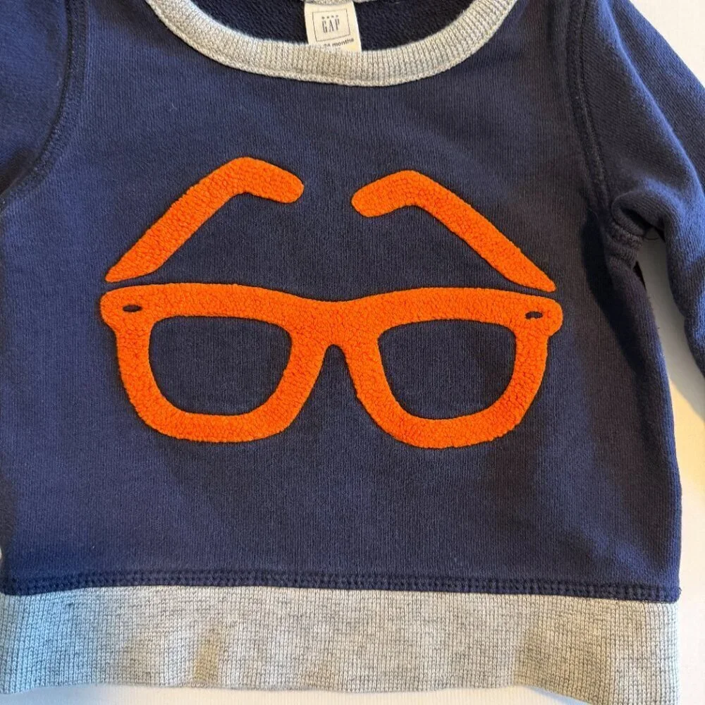 Baby GAP Glasses Cotton Sweatshirt Navy Blue Orange 18-24 MO