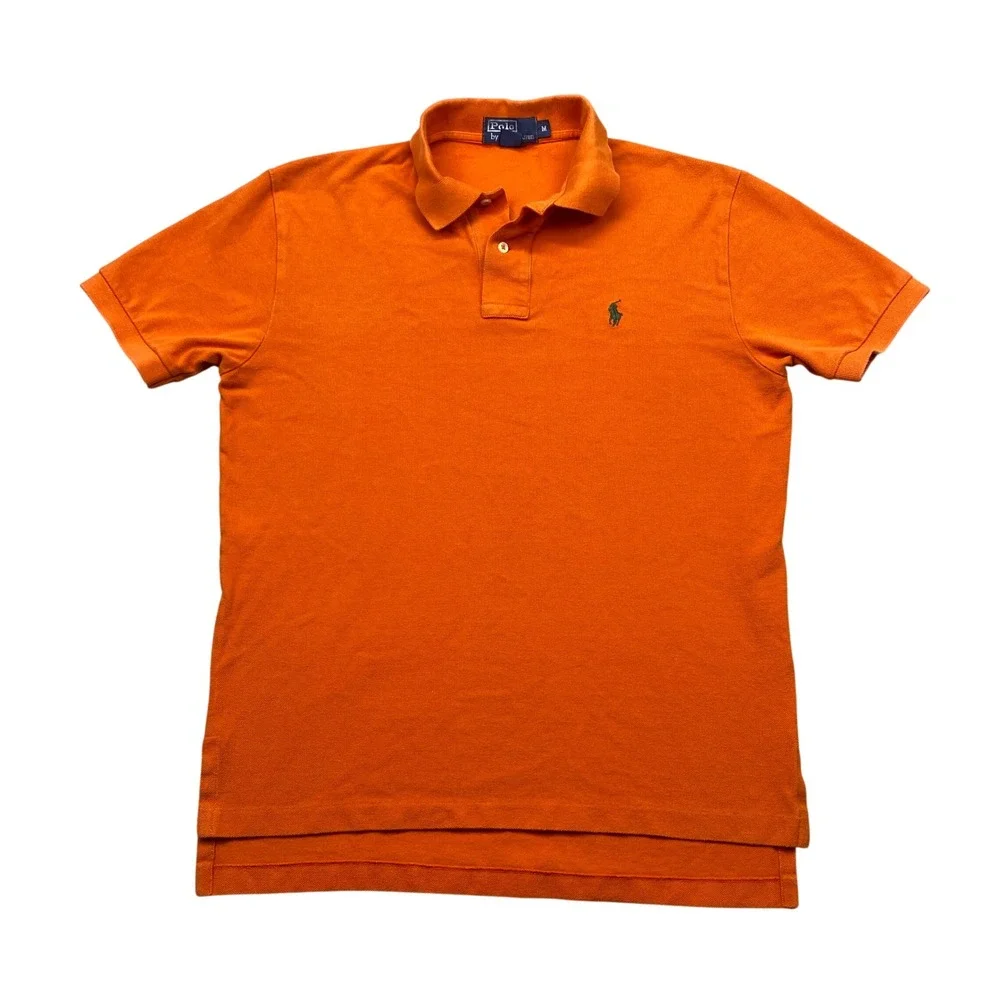 Polo Ralph Lauren Mens Orange‎ Short Sleeve Pique Polo Shirt Green Pony Size M