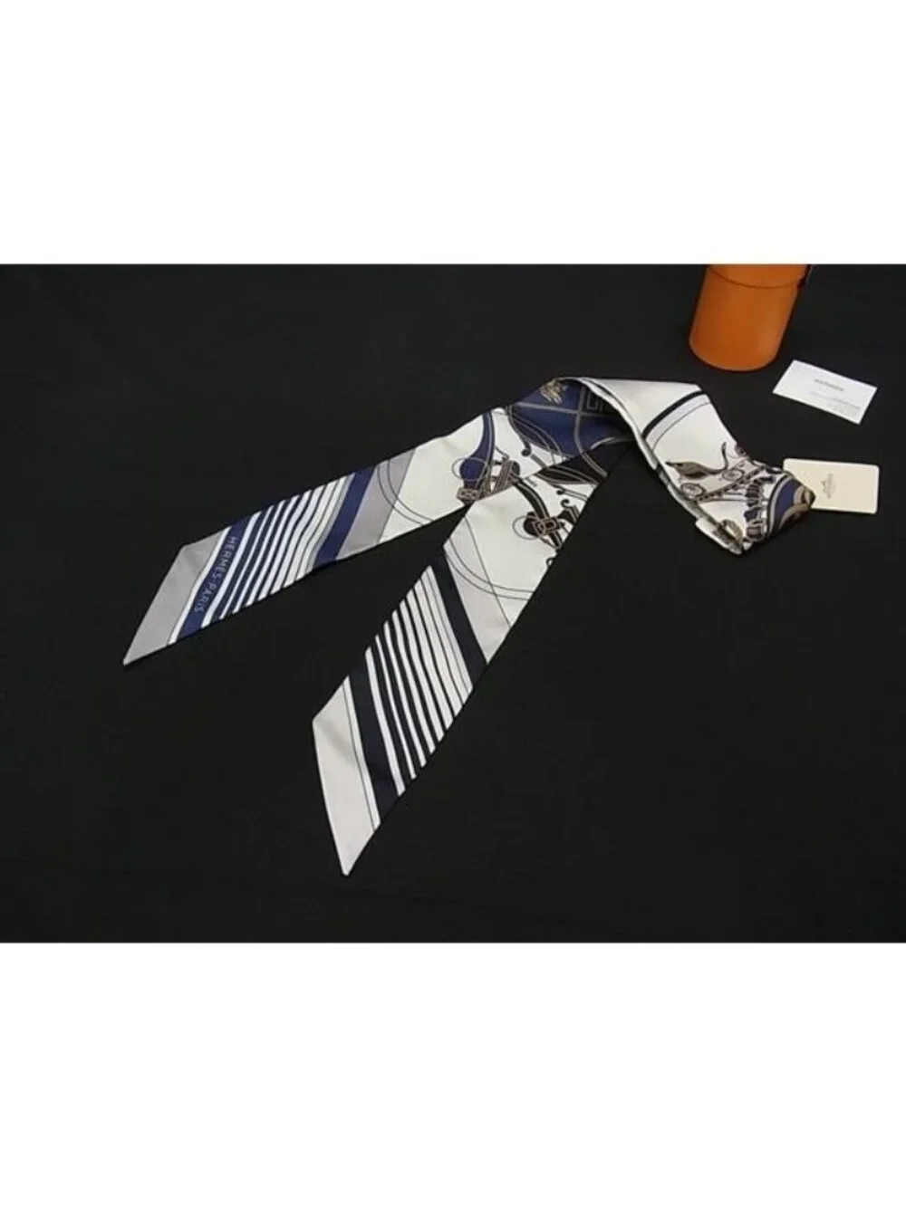 Hermes Ex-Libris Ex-Twilly Silk Ribbon Scarf White Multicolor