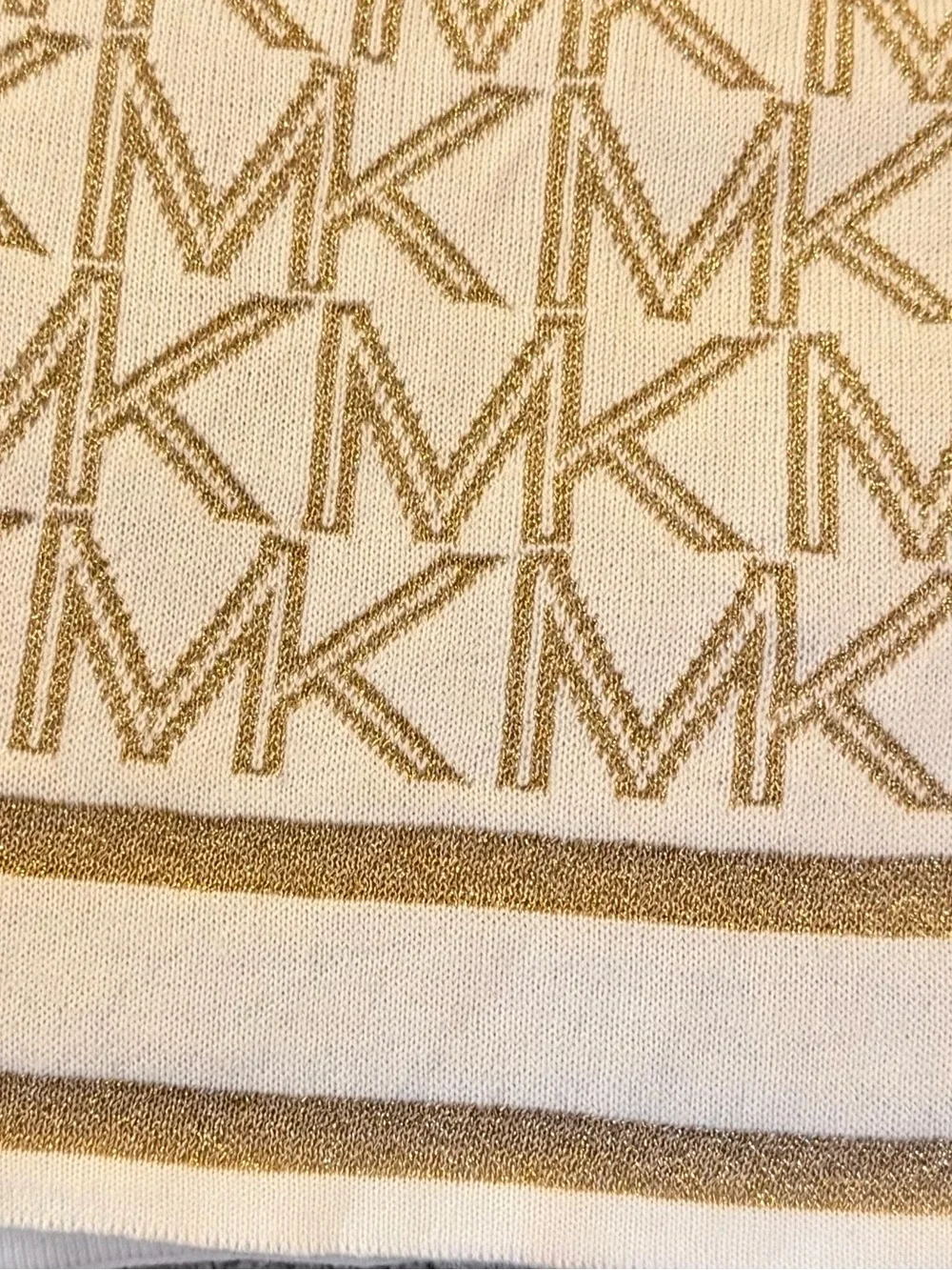 Michael Kors Ivory & Metallic Gold Monogram MK Logo Scarf 72