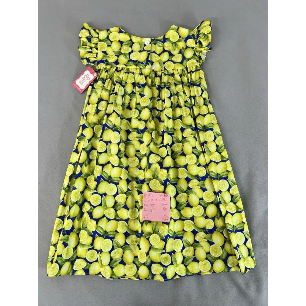 Ricrac & Ruffles Gira Dress Sz 10 Lemon Print New