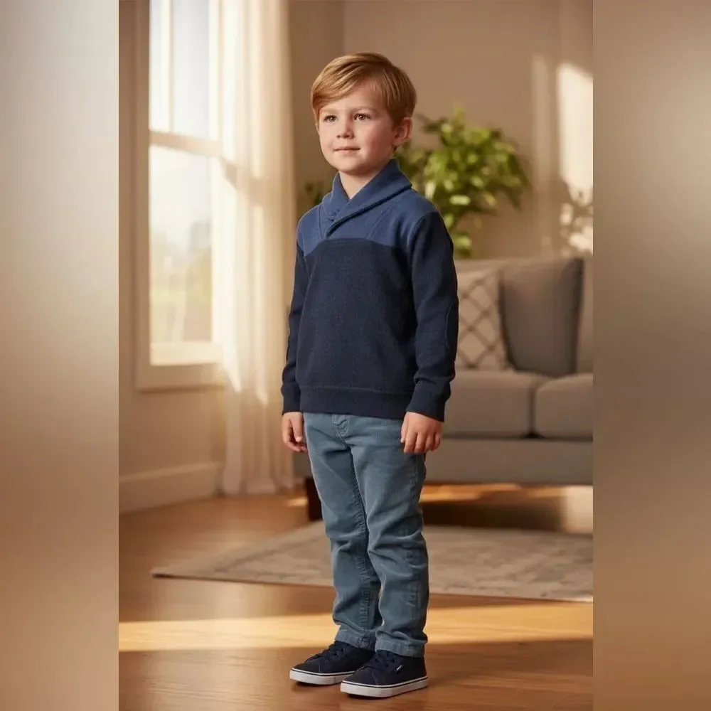 Kapital Navy Blue Toddler Kids Shawl Collar Sweater