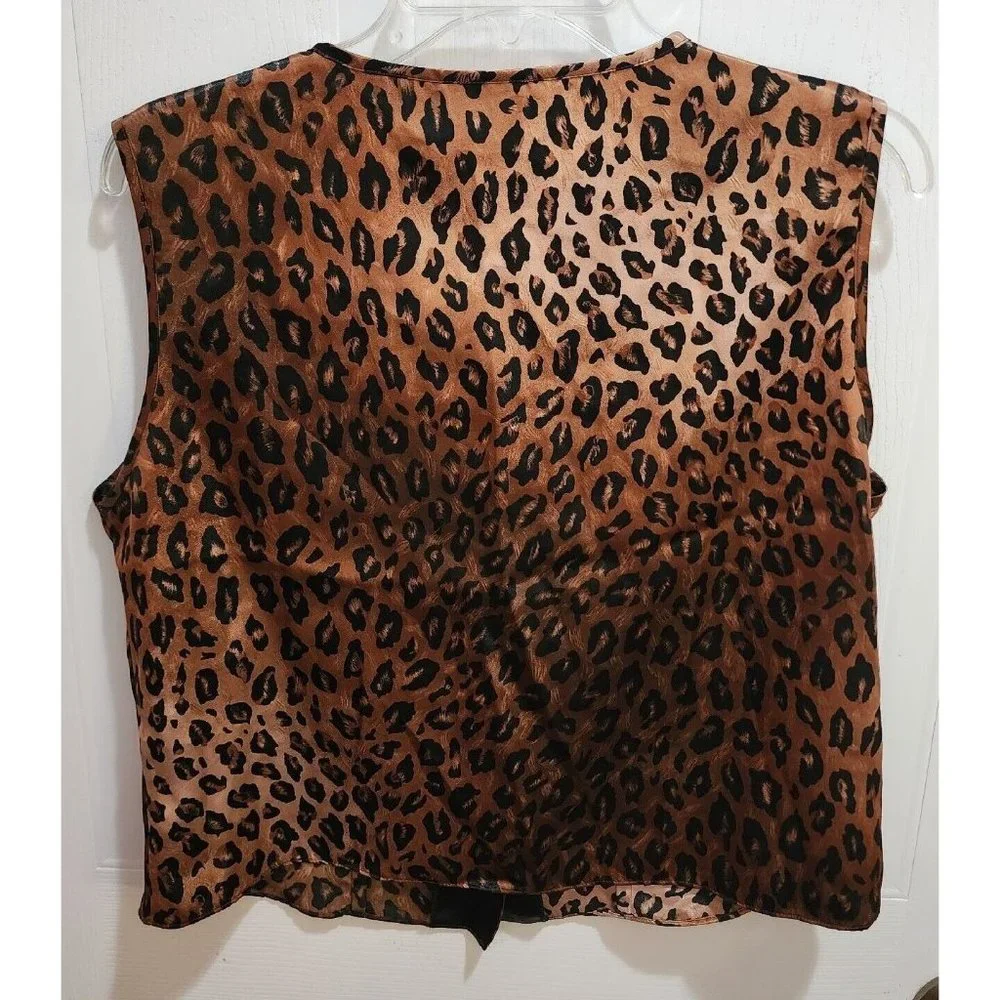 Vintage Kathy Ireland Intimates Womens Satin Button Up Pajama Top Leopard Size M