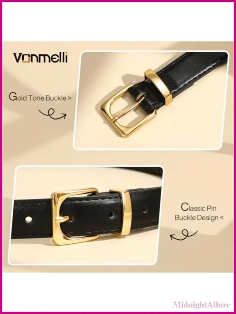 Womens Thin Faux PU Leather Belt Skinny Gold Buckle for Jeans Pants Dress