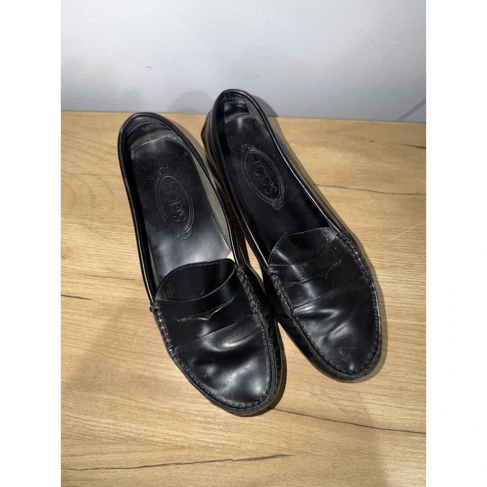 TOD'S Loafers Black Driving Moccasin Leather Women's Size 38 US 7.5 D