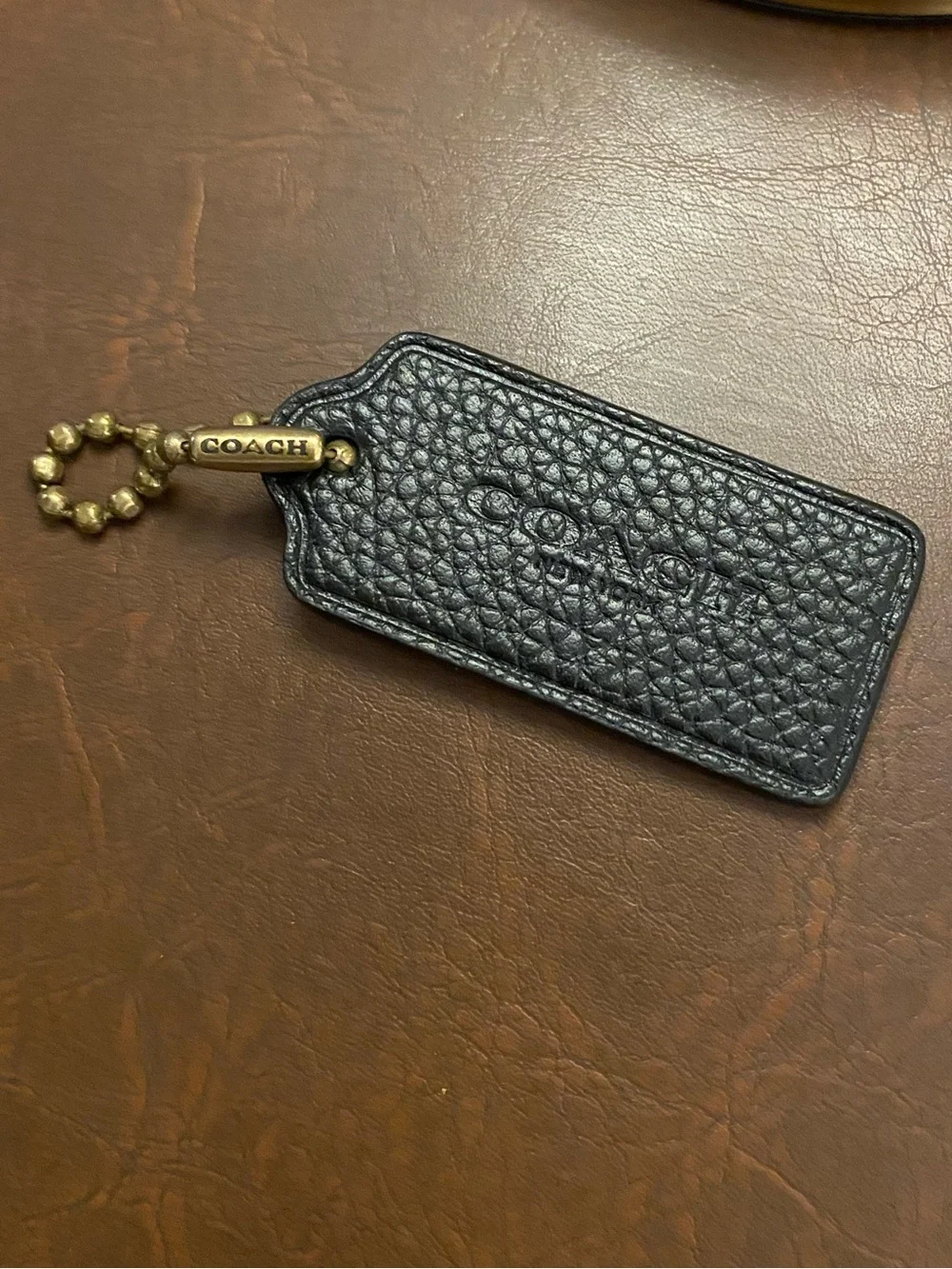 Coach Hangtag • Black Leather • Ball Chain