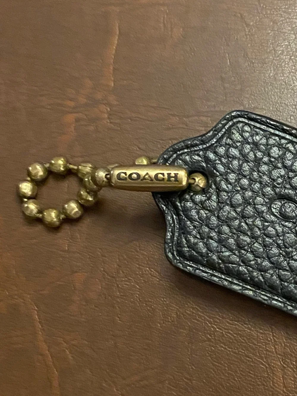 Coach Hangtag • Black Leather • Ball Chain