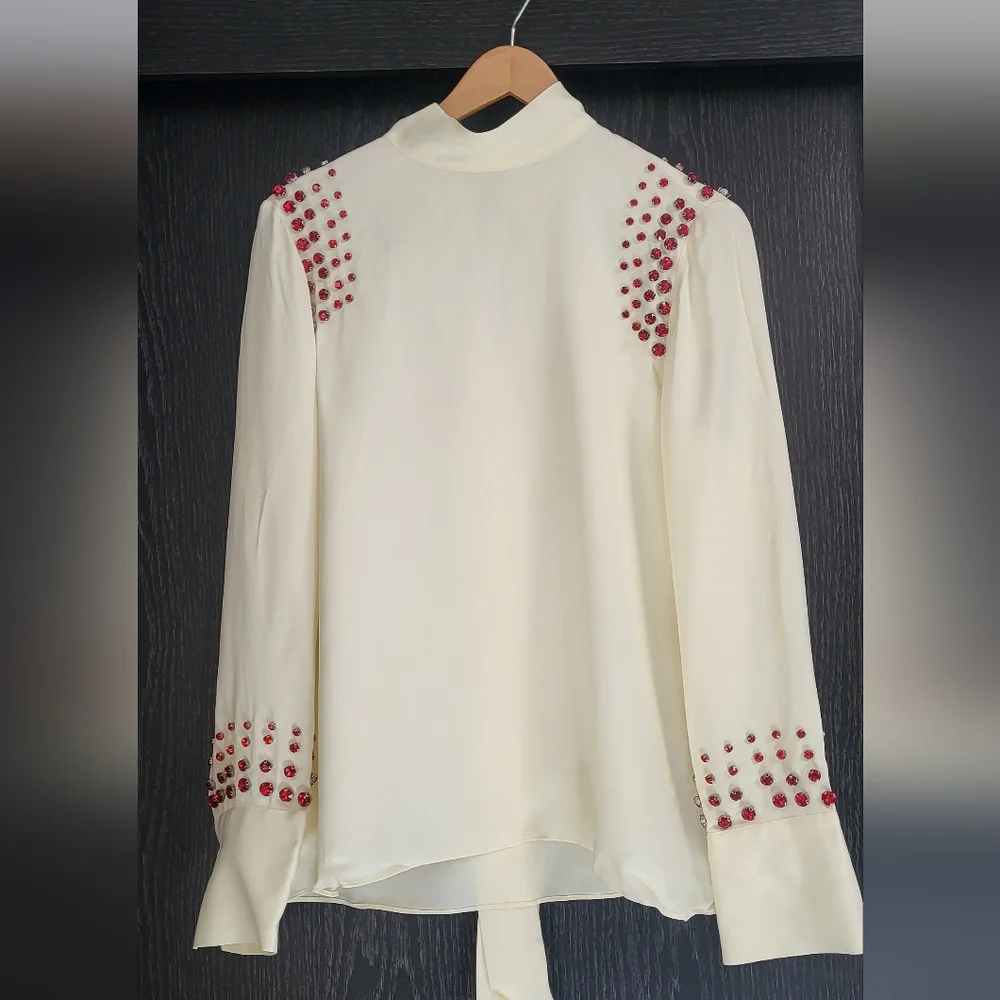 Zara Limited Edition lvory & Red Crystal Blouse