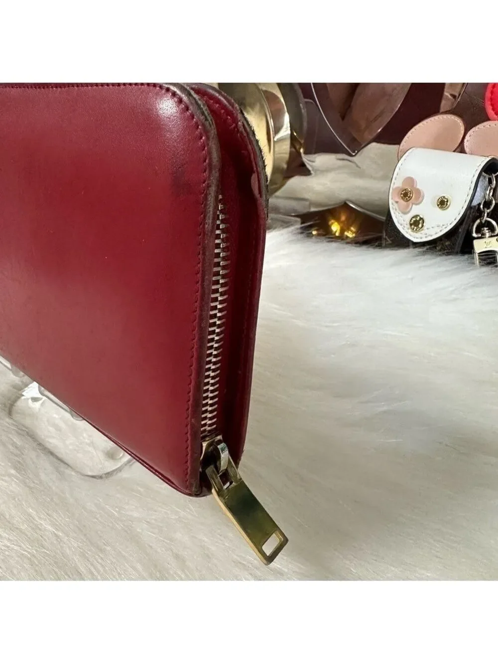 SAINT LAURENT PARIS RED LEATHER ZIP AROUND LONG WALLET YSL ITALIAN DESIGNER