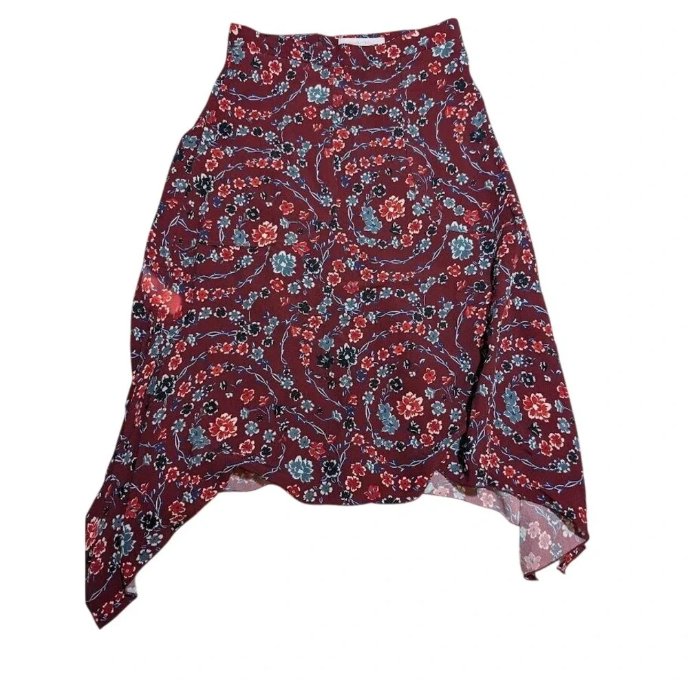 See by Chloe Hankerchief Knee-Length‎ Skirt Maroon Floral Pattern Sz 40 Viscose