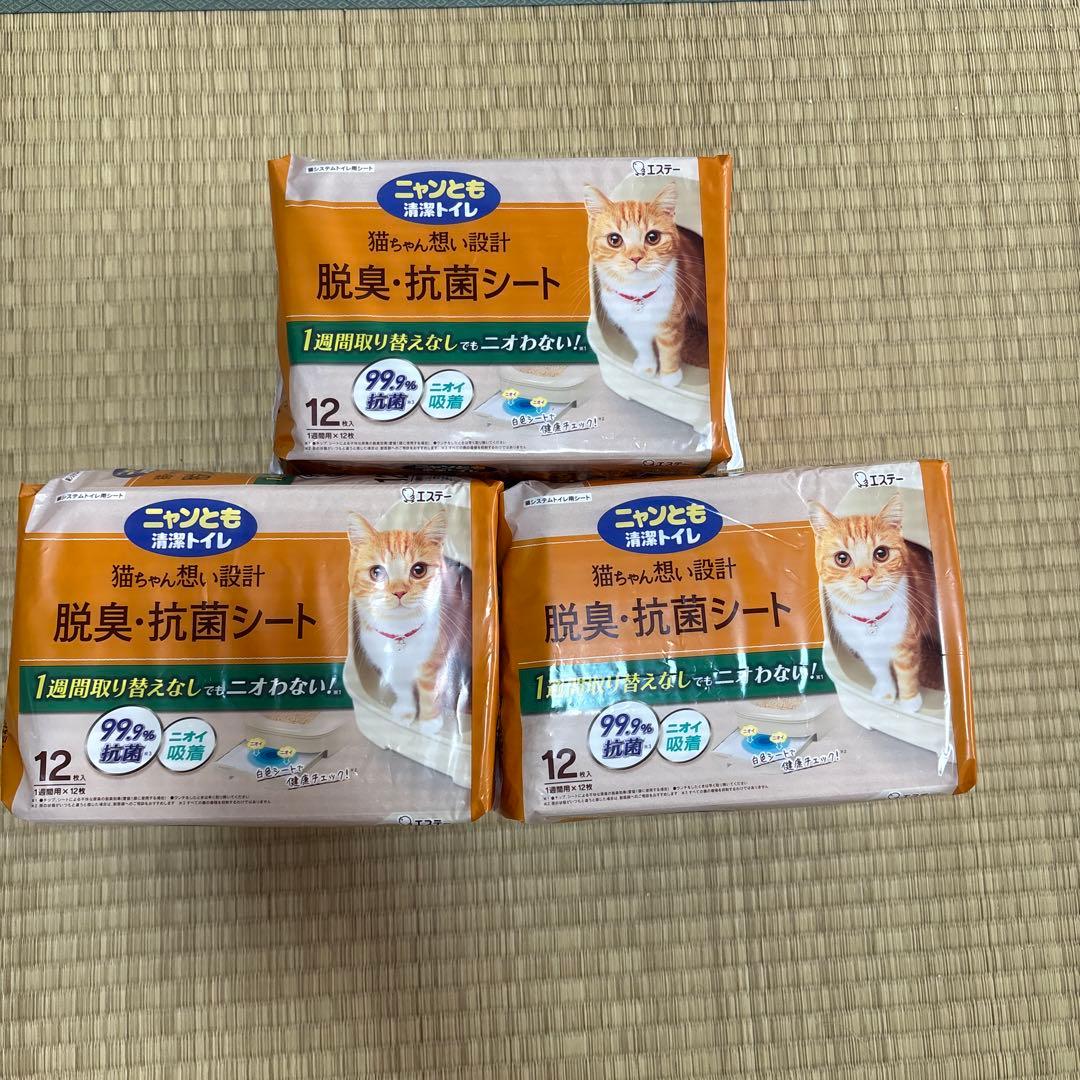 Nyan-tomo Deodorizing & Antibacterial Sheets, 12 Sheets x 3 Bags