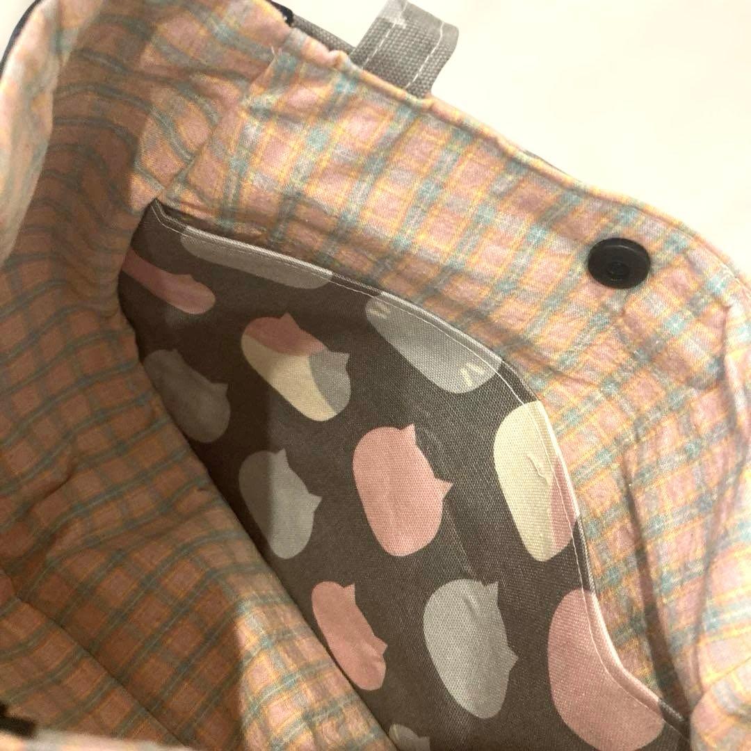 Handmade Round Bag 2-Way Shoulder Bag Nekotama Cat Pink Navy