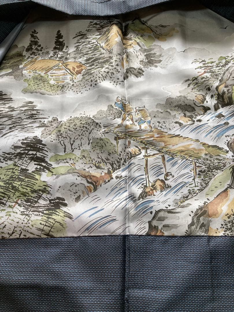 Men's Oshima Tsumugi Kimono and Haori Ensemble, Indigo? Gray? Tortoiseshell Pattern, Japanese Clothing, With Remnant Fabric